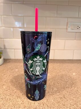 Starbucks Peacock Holiday 24 Oz. Cup Christmas 2024 Stainless Steel Tumbler Blue